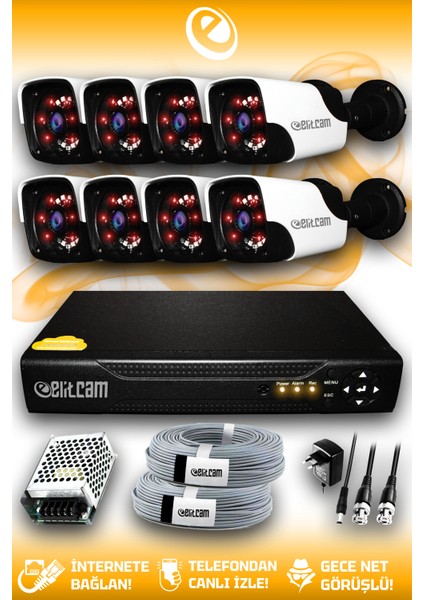 8 Kameralı Panda 8 Dış Kamera Set Hdd'siz Full Hd Gece Görüşlü Güvenlik Kamerası Sistemi