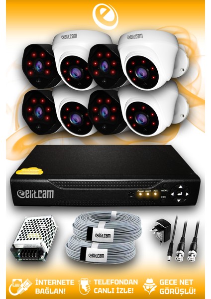 8 Kameralı Uzay 4 Iç Kamera Set Hdd'siz Full Hd Gece Görüşlü Güvenlik Kamerası Sistemi