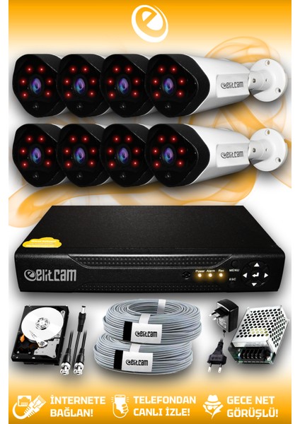 8 Kameralı Uzay 8 Dış Kamera Set 320 GB HDD Full Hd Gece Görüşlü Güvenlik Kamerası Sistemi