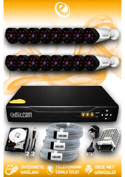 16 Kameralı Uzay 16 Dış Kamera Set 500 GB HDD Full Hd Gece Görüşlü Güvenlik Kamerası Sistemi