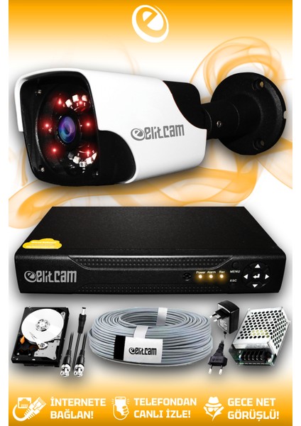 1 Kameralı Panda 1 Dış Kamera Set 500 GB HDD Full Hd Gece Görüşlü Güvenlik Kamerası Sistemi