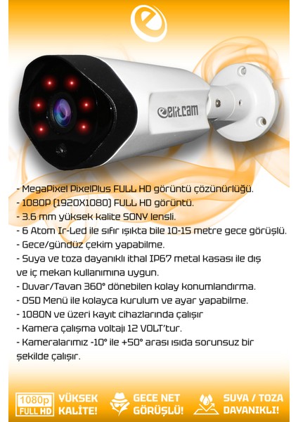 3 Kameralı Uzay 3 Dış Kamera Set 1 Tb HDD Full Hd Gece Görüşlü Güvenlik Kamerası Sistemi