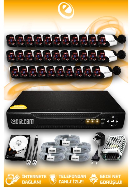 32 Kameralı Panda 32 Dış Kamera Set 1 Tb HDD Full Hd Gece Görüşlü Güvenlik Kamerası Sistemi