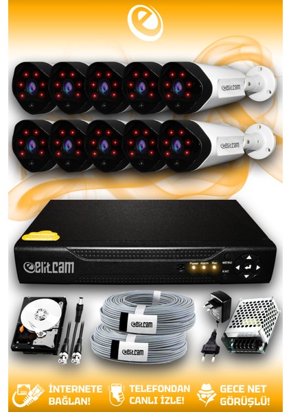 10 Kameralı Uzay 10 Dış Kamera Set 1 Tb HDD Full Hd Gece Görüşlü Güvenlik Kamerası Sistemi