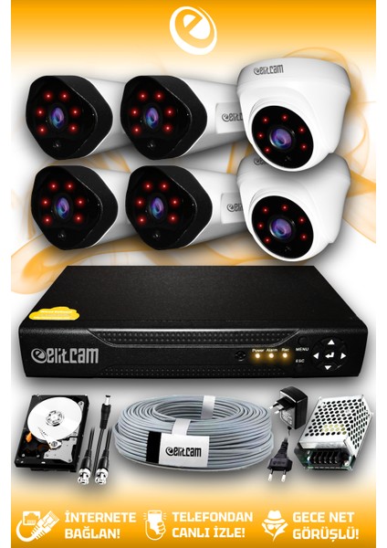 6 Kameralı Uzay 2 Iç Kamera Set 1 Tb HDD Full Hd Gece Görüşlü Güvenlik Kamerası Sistemi