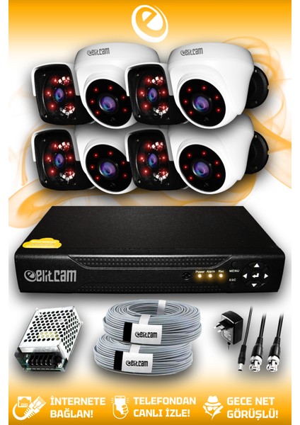 8 Kameralı Panda 4 Iç Kamera Set Hdd'siz Full Hd Gece Görüşlü Güvenlik Kamerası Sistemi