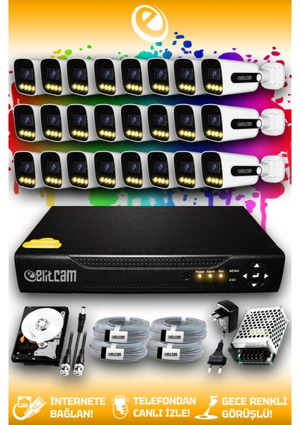 24 Kameralı Zebra 24 Dış Kamera Set 320 GB HDD Full Hd Renkli Gece Görüşlü Güvenlik Kamerası Sistemi