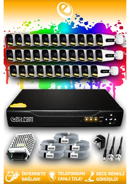 32 Kameralı Zebra 32 Dış Kamera Set Hdd'siz Full Hd Renkli Gece Görüşlü Güvenlik Kamerası Sistemi