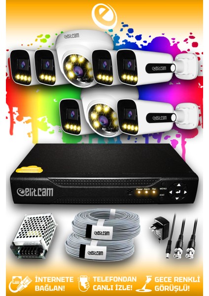 8 Kameralı Zebra 2 Iç Kamera Set Hdd'siz Full Hd Renkli Gece Görüşlü Güvenlik Kamerası Sistemi