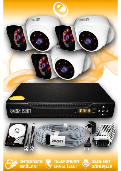 6 Kameralı Kare 3 Iç Kamera Set 1 Tb HDD Full Hd Gece Görüşlü Güvenlik Kamerası Sistemi