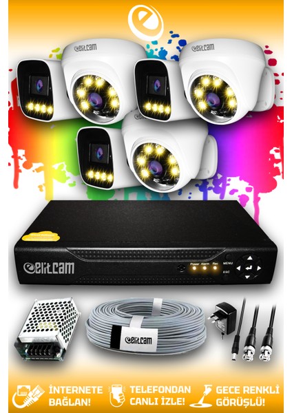 6 Kameralı Zebra 3 Iç Kamera Set Hdd'siz Full Hd Renkli Gece Görüşlü Güvenlik Kamerası Sistemi