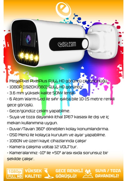 6 Kameralı Zebra 3 Iç Kamera Set Hdd'siz Full Hd Renkli Gece Görüşlü Güvenlik Kamerası Sistemi