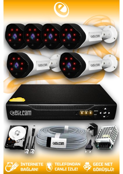 6 Kameralı Uzay 6 Dış Kamera Set 2 Tb HDD Full Hd Gece Görüşlü Güvenlik Kamerası Sistemi