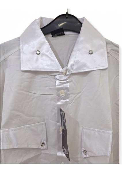 S Beden Slim Fit Saten Parlak Yaka-Manşet Detaylı Sahne Kostümü, Düğün,damat, Sağdıç Slim Fit Tek Renk Sade Desensiz Erkek Gömleği
