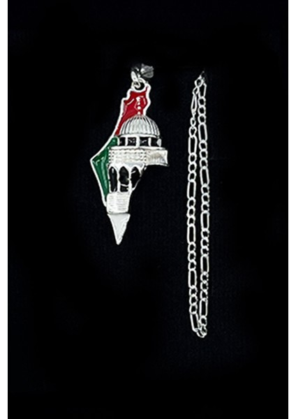 Renkli Küdüs Ile Filistin Haritası Küçük Hacmi Gümüş 925 Ayar Zincirli Kolye J300005