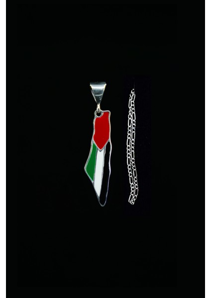 Renkli Filistin Haritası Büyük Hacmi Gümüş 925 Ayar Zincirli Kolye J300002