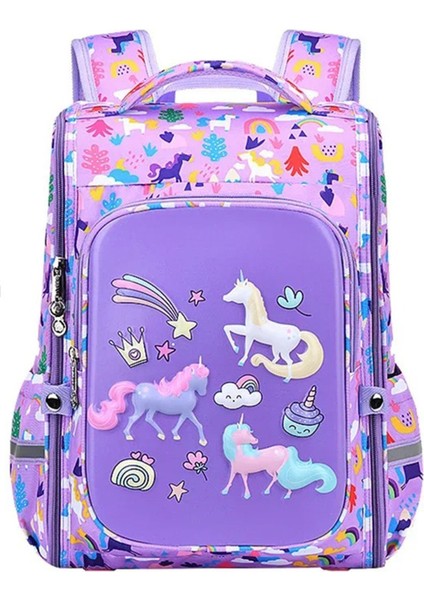180 Derece Açılabilir Ortopedik Sırt Destekli Çocuk Okul Çantası Lila