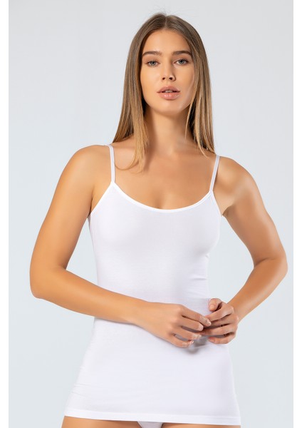 915 Kadın Likralı Pamuklu Uzun Askılı Atlet-Beyaz fiyatları