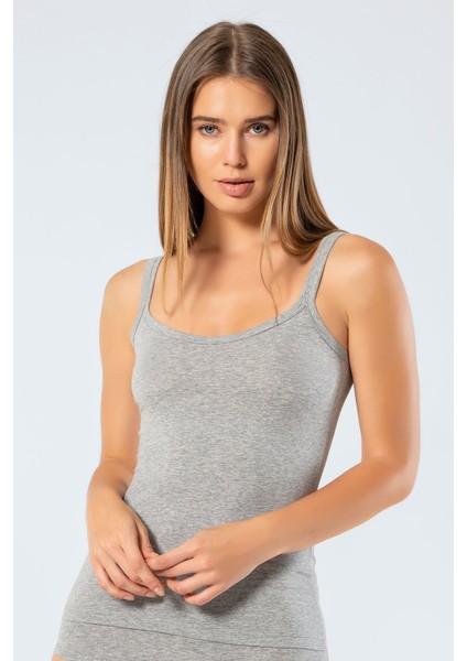 914 Kadın Likralı Pamuklu Askılı Atlet-Gri