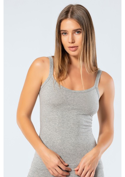 914 Kadın Likralı Pamuklu Askılı Atlet-Gri fiyatları