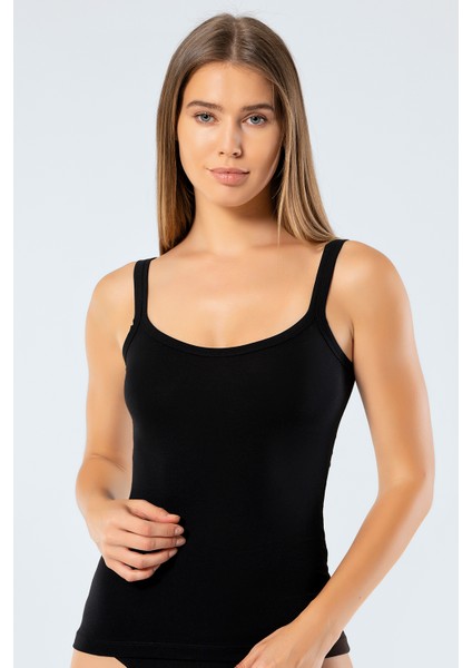 914 Kadın Likralı Pamuklu Askılı Atlet-Siyah