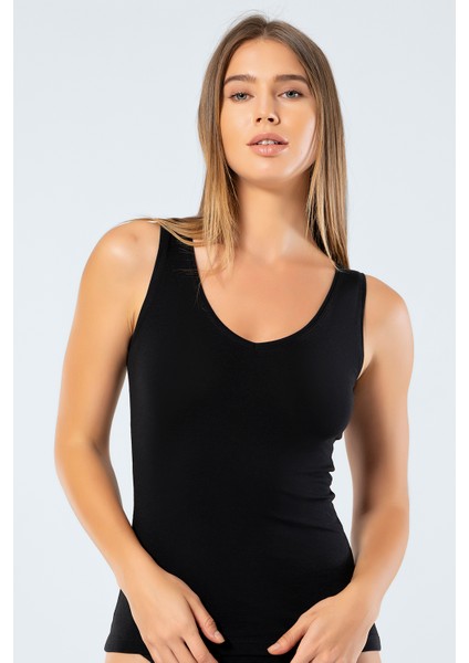 913 Kadın Likralı Pamuklu V Yaka Atlet-Siyah fiyatları