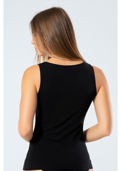 913 Kadın Likralı Pamuklu V Yaka Atlet-Siyah fırsatları