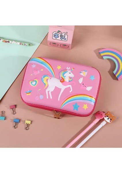 Eva 3 Boyutlu Kabartma Baskılı 180 Derece Açılan Kalem Çantası Pembe 001