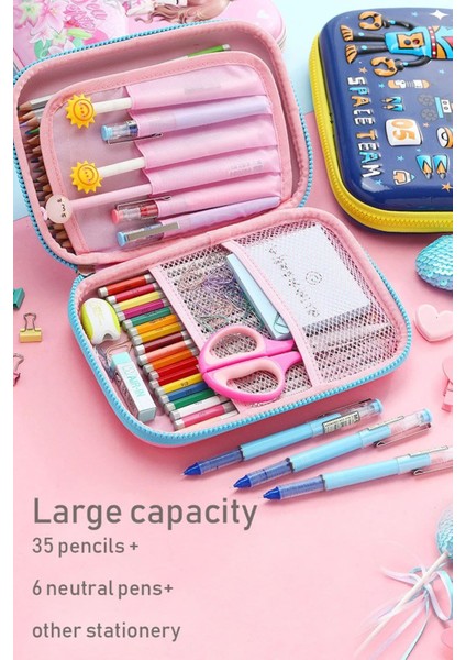 Eva 3 Boyutlu Kabartma Baskılı 180 Derece Açılan Kalem Çantası Pembe 001 fiyatları