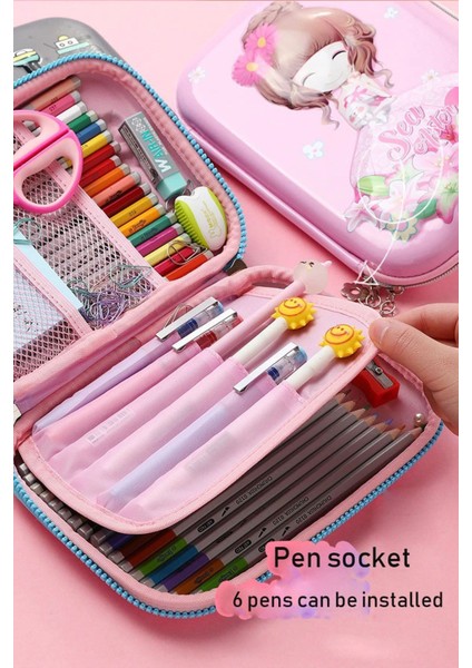 Eva 3 Boyutlu Kabartma Baskılı 180 Derece Açılan Kalem Çantası Pembe 001 fırsatları