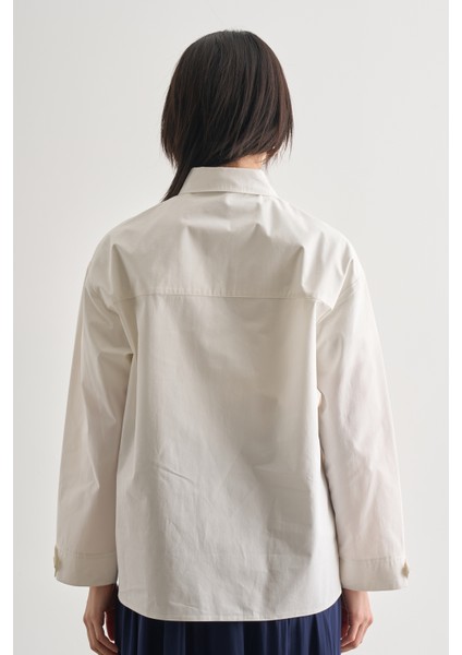 Premium Saf Pamuk Oversize Ekru Ceket Gömlek