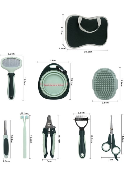 8 Parça Kedi Köpek Sağlık Bakım Seti Tüylü Düğümlü Tarak Tırnak Makas Diş Masaj Fırçası Törpü Kase modelleri