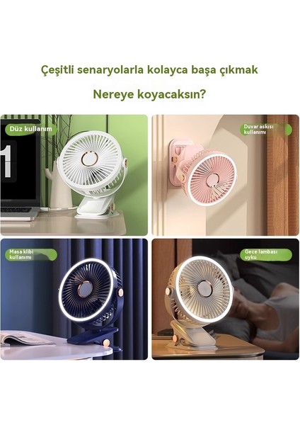 USB Şarj Klipsi Küçük Fan Öğrenci Yurdu Yatak Gece Lambası Fan Işık Fan (Yurt Dışından)