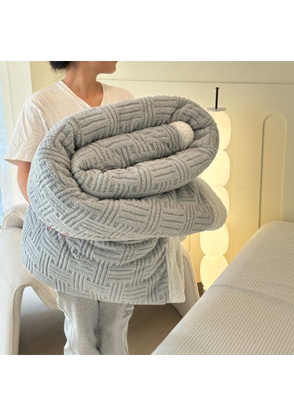 1 Parça Yumuşak Kadife Jacquad Battaniye 200*230CM Gri (Yurt Dışından)