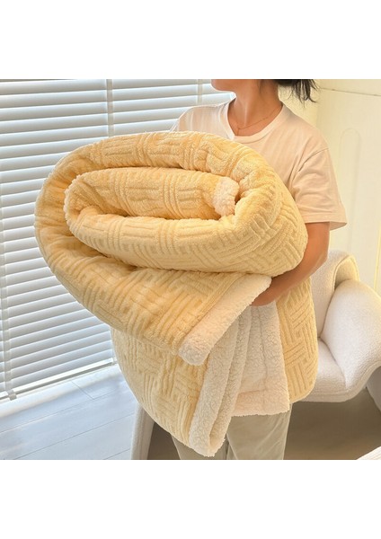1 Parça Yumuşak Kadife Jacquad Battaniye 150*200CM Bej (Yurt Dışından)