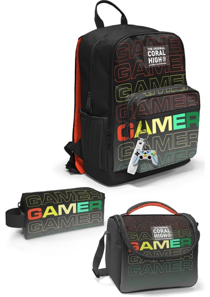 Siyah Gri Gamer Desenli 3’lü Okul Çanta Seti SET0123640