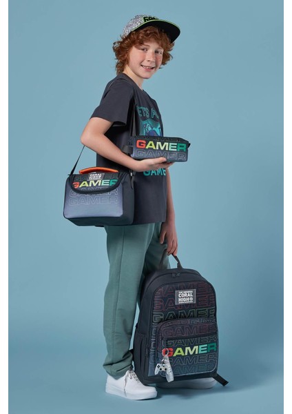 Siyah Gri Gamer Desenli 3’lü Okul Çanta Seti SET0123640 fiyatları