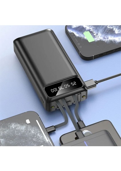 Ensiga LCD Göstergeli Dahili Kablolu 30.000 Mah Fenerli Telefon Tutuculu Powerbank Siyah indirimleri