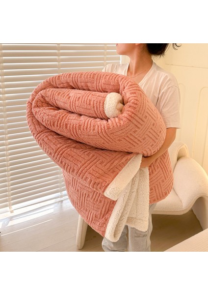 1 Parça Yumuşak Kadife Jacquad Battaniye 150*200CM Pembe (Yurt Dışından)