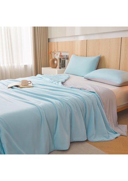 Serinletici Yaz Yorganı 1 Adet Yumuşak Nefes Alabilen Açık 150*200CM Açık Mavi+Açık Gri (Yurt Dışından)