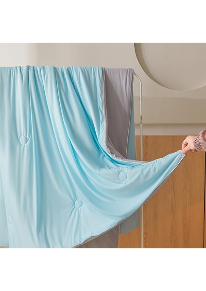 Serinletici Yaz Yorganı 1 Adet Yumuşak Nefes Alabilen Açık 150*200CM Açık Mavi+Açık Gri (Yurt Dışından)