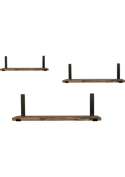 Endüstriyel Yaşam Masif Ahşap Kitap Rafları – 3'lü Set | Ceviz & Siyah Metal