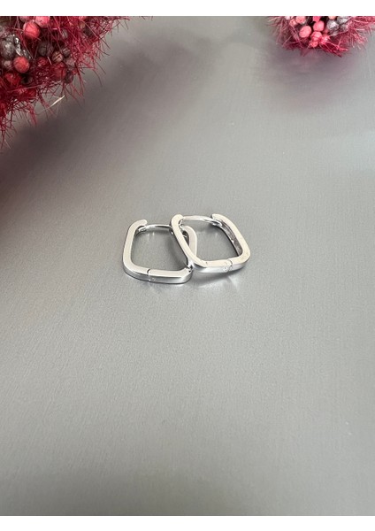 Kare Gümüş Halka Küpe