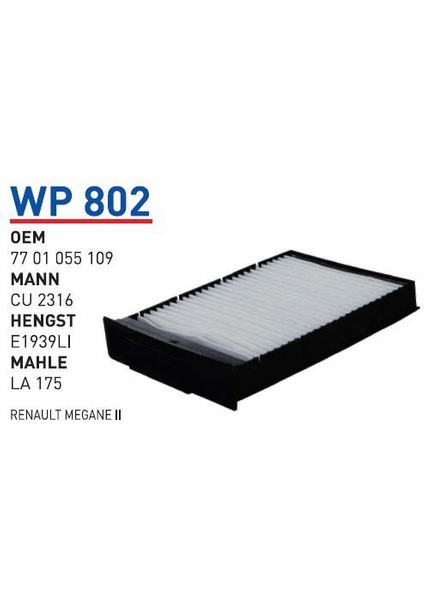 Wp802 Oem 7701055109 Renault Megane II Polen Filtre