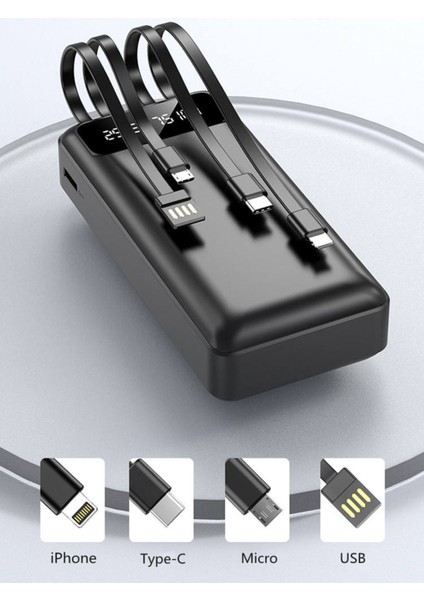Ensiga LCD Göstergeli Dahili Kablolu 30.000 Mah Fenerli Telefon Tutuculu Powerbank Beyaz indirimleri