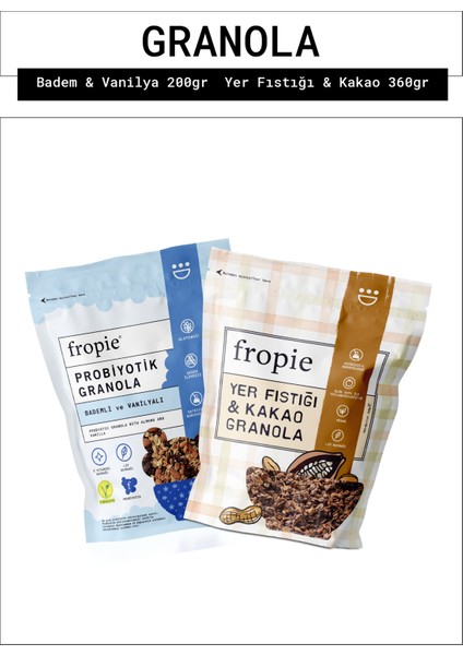 Badem Vanilya ve Yer Fıstığı Kakao Granola Paketi X2