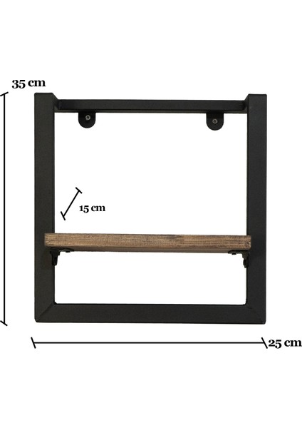 Çelik Duvar Rafı – Masif Ahşap & Siyah Çelik - Raflık 35 cm - Masif Ahşap - Ceviz