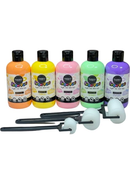 5'li Pastel Mammacomica Yıkanabilir Parmak Boyası-5* 250ML- 3'lü Sünger Roller