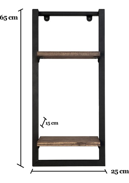 Çelik Duvar Rafı – 65 cm | 2 Masif Ahşap Raf & Siyah Çelik - Raflık 65 cm - Masif Ahşap - Ceviz fiyatları