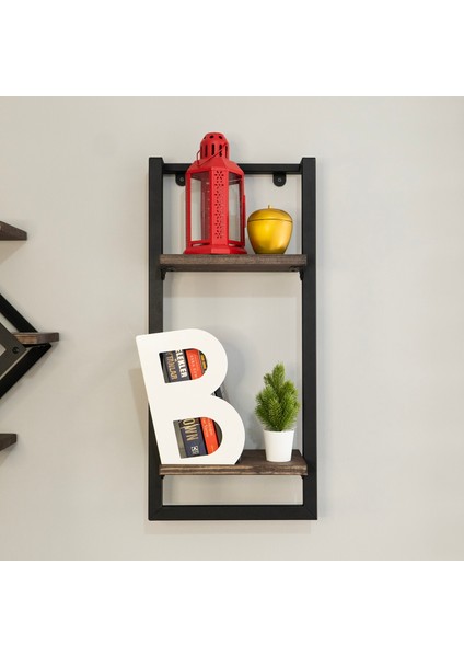 Çelik Duvar Rafı – 65 cm | 2 Masif Ahşap Raf & Siyah Çelik - Raflık 65 cm - Masif Ahşap - Ceviz modelleri
